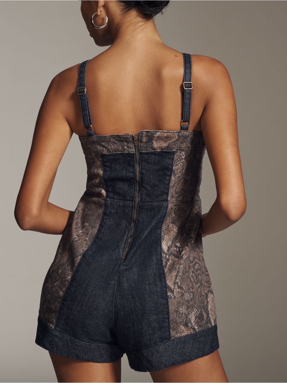 Pilcro Anthropologie Snake Print Denim Romper Size 12 Dark Wash Corset Y2K - Picture 11 of 13